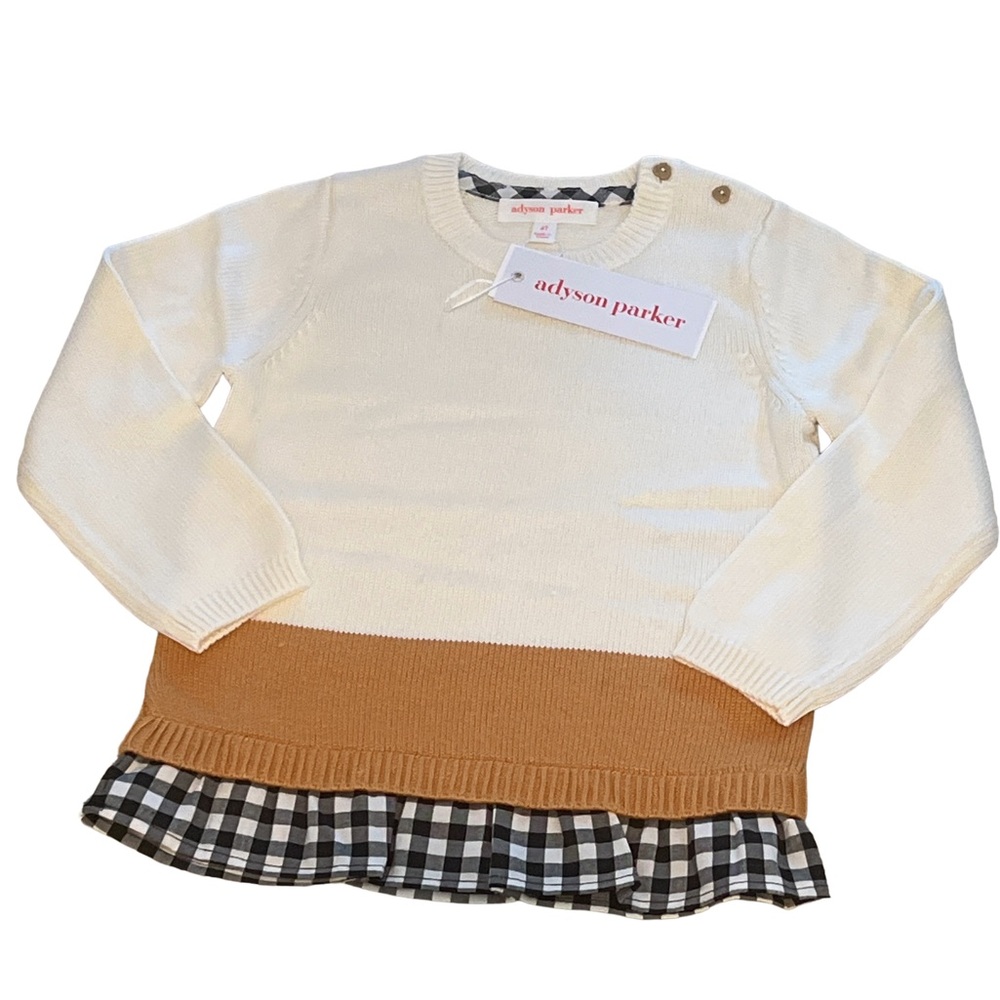 NWT Adyson Parker Kids Cream & Mustard Color Sweater w Black White ✔️ Hem, 4T